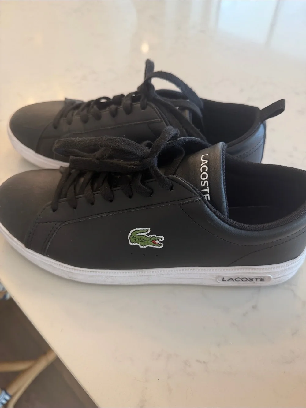 Lacoste Black Low-Top Leather Sneakers with Green Crocodile Logo